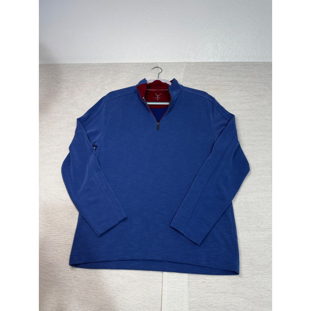 Nicoby Mens Blue Waffle Knit Quarter Zip Pullover Sweater Size Med Modal Blend